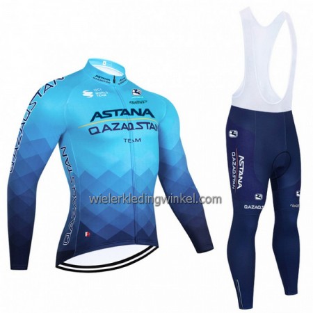 Set Fietsshirt Lange Mouw + Lange Koersbroek 2023 Astana Qazaqstan Blauw